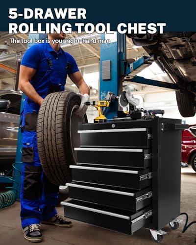 5-Drawer Rolling Tool Chest, Modular Tool Cabinet with Brake Casters & Removable Drawers, Workshop Toolbox Cart for Factory/Garage, Black