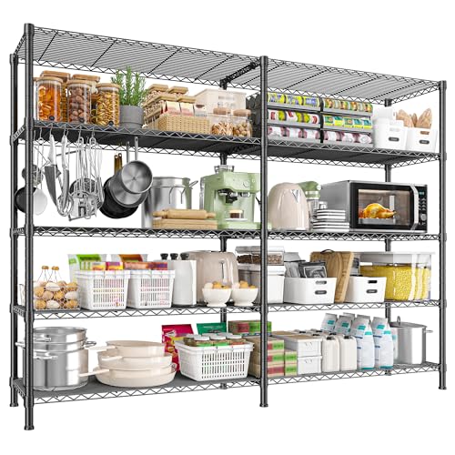 REIBII 73''W Storage Shelves Load 1650 LBS Metal Shelving 5-Tier Wire Shelving Unit for Storage Rack Adjustable Heavy Duty Metal Shelves for Pantry