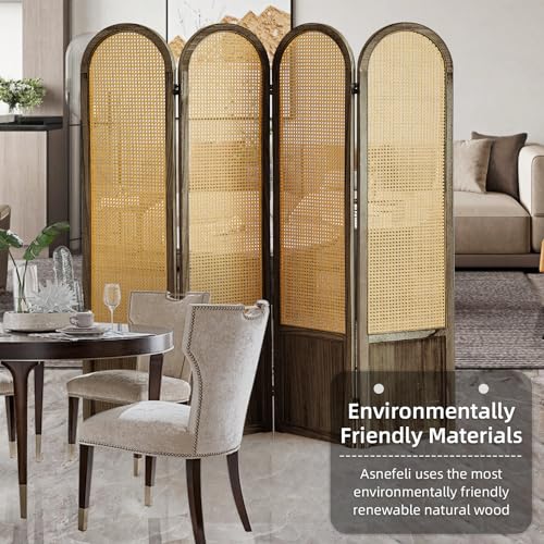 Room Divider 4 Panel, Folding Privacy Screen, Foldable Wood Divider Room Dec, Rattan Room Divider, Portable Partition Screen