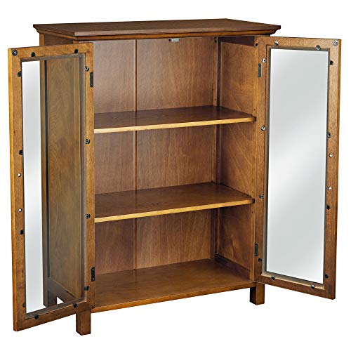 Teamson Home Avery Wooden Freestanding Floor Cabinet with 2 Adjustable Shelves 3 Storage Spaces 2 Glass Paneled Doors and 2 Antique Brass Knobs