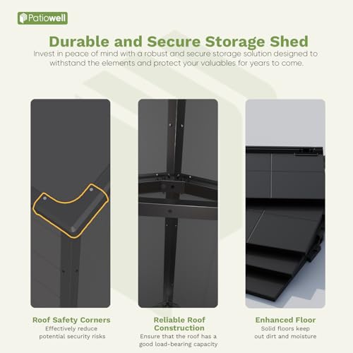 Patiowell 6 x 8 FT Plastic Outdoor Storage Shed with Floor, Resin Outside Tool Shed with Two Windows and Lockable Easy to Install, Door for Garden