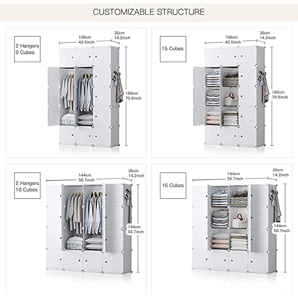 YOZO Cube Storage Organzier Portable Closet Wardrobe Bedroom Dresser (71x14x71 inches) Portable Closet Cube Shelf Armoire Pantry Cabinet, 25 Cubes