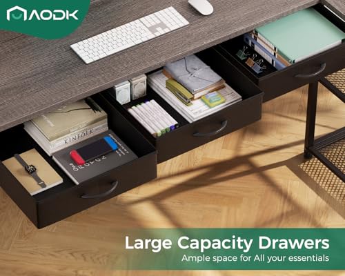 AODK 53 Inch L Shaped Computer Desk with Drawers, Corner Desk with Power Outlets & Reversible Storage Shelves