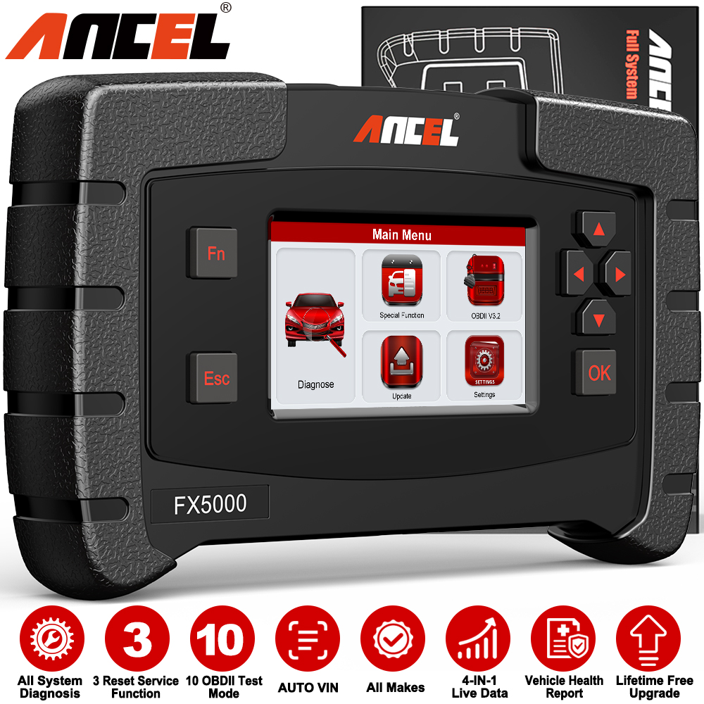 ANCEL FX5000 OBD2 Scanner Car Scan Tool All System Automotive Diagnostic 3 Reset Functions ABS Bleeding Oil Reset EPB Reset EOBD OBDII Code Reader