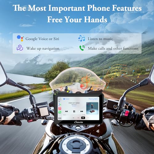 Carpuride W702 for Motorcycle, 7 inch Waterproof Touchscreen, Portable Carplay/Android Auto GPS Navigation for Motorbike, Support Dual Bluetooth