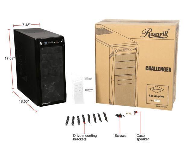 Rosewill Challenger ATX Mid-Tower 3X Fans Blue LED Gaming PC Case
