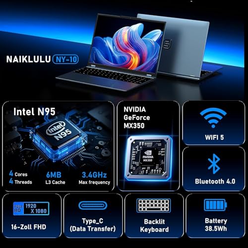 Gaming Laptop, 16 Inch Laptop Computer,MX350 Graphics Laptop,N95 4C/4T Processor(up to 3.4Ghz),32GB RAM 1TB SSD,16”FHD 1920 * 1200 Display,WiFi 5