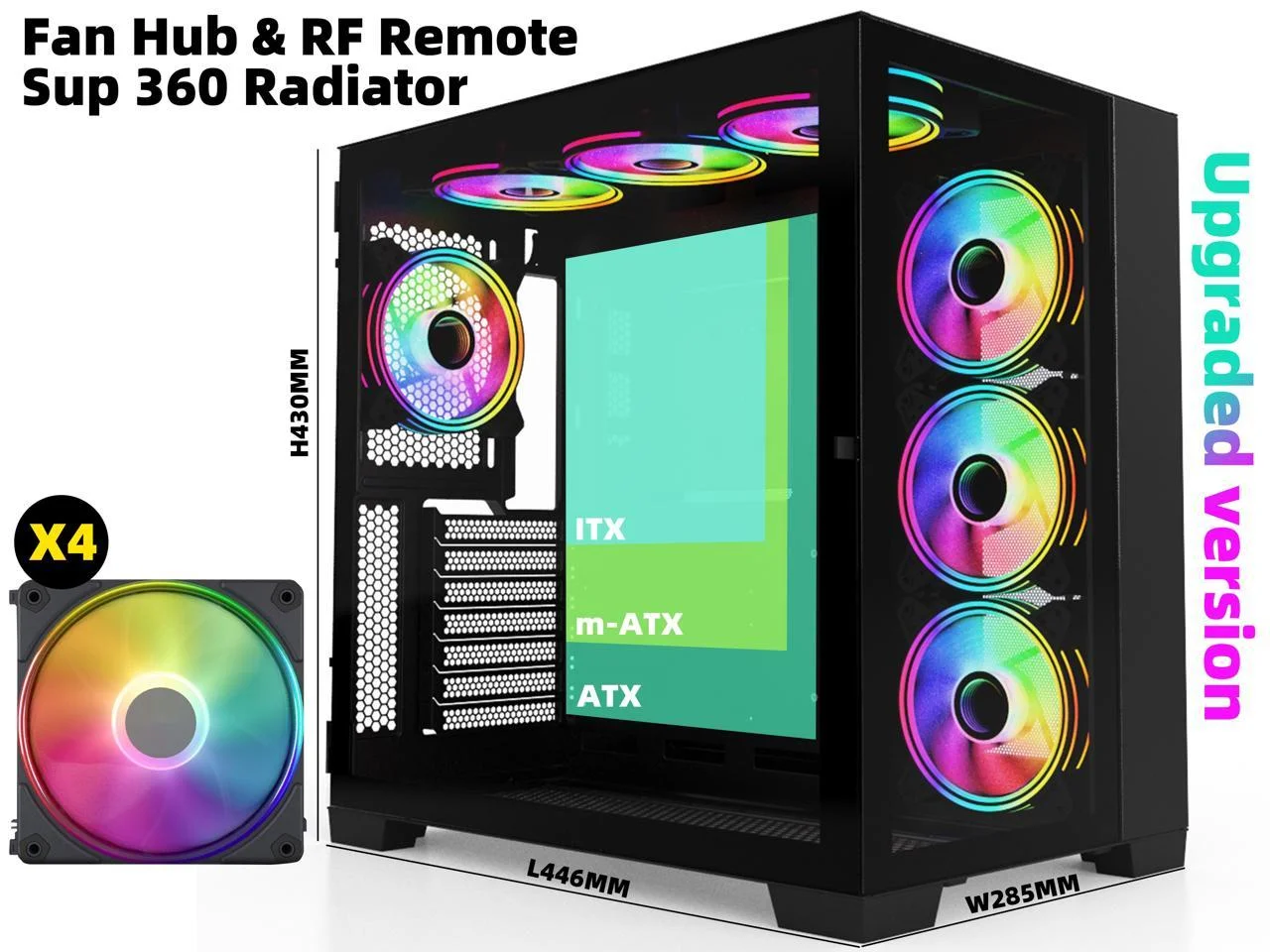 SAMA A711 USB3.0 Dual Tempered Glass Panel ATX/MATX/ITX Gaming Computer Case, Support 360 Water Cooling Upgraded version PC Case