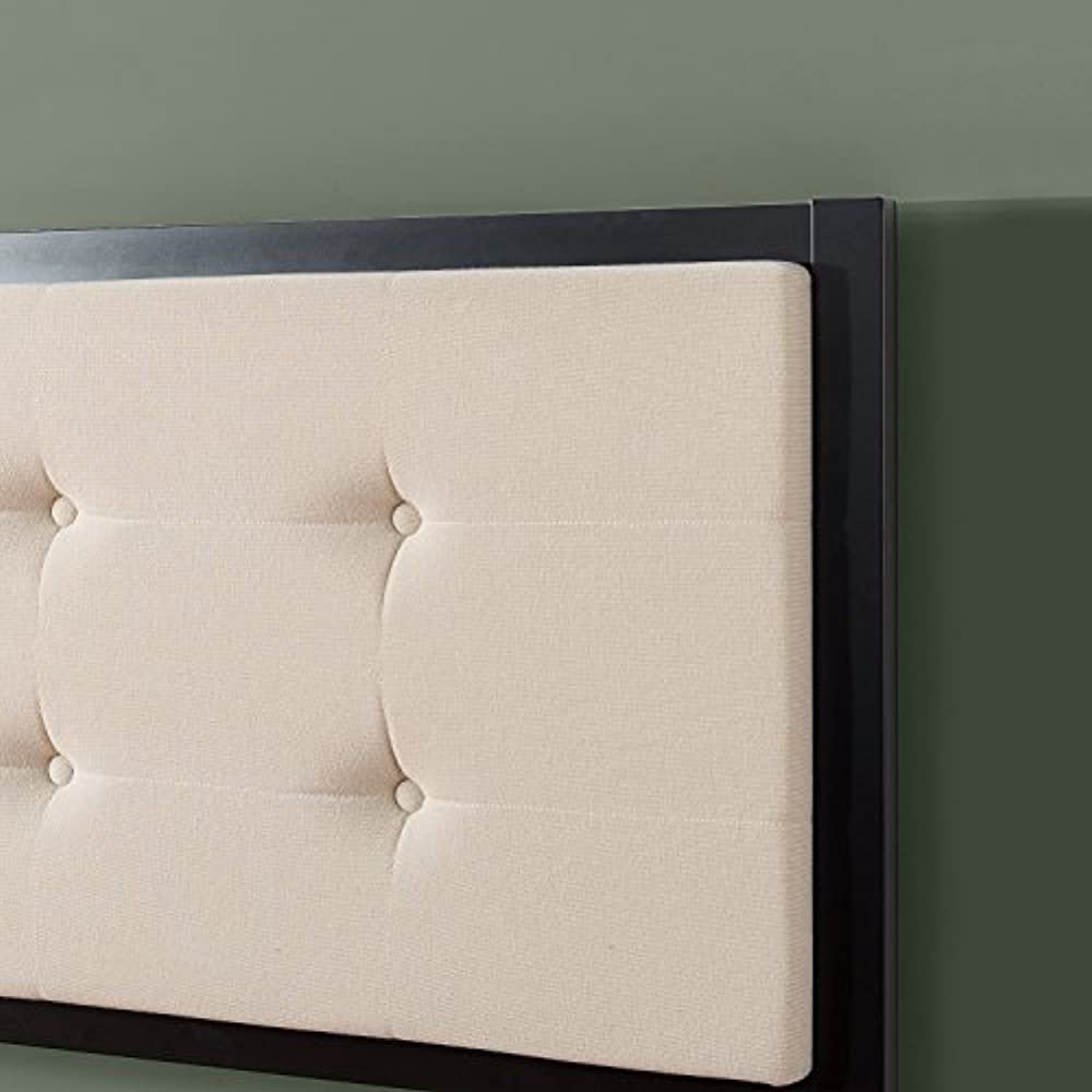 Zinus Barbara Button Tufted Taupe Upholstered Metal Headboard, Queen