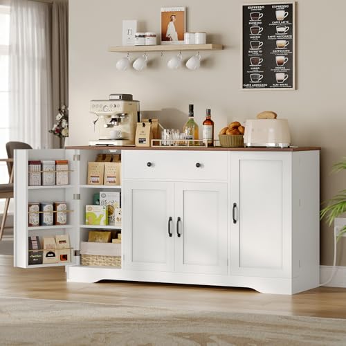 Buffet Cabinet with Storage & Charging Station, 53" Farmhouse Coffee Cabinet with Compartment Drawer