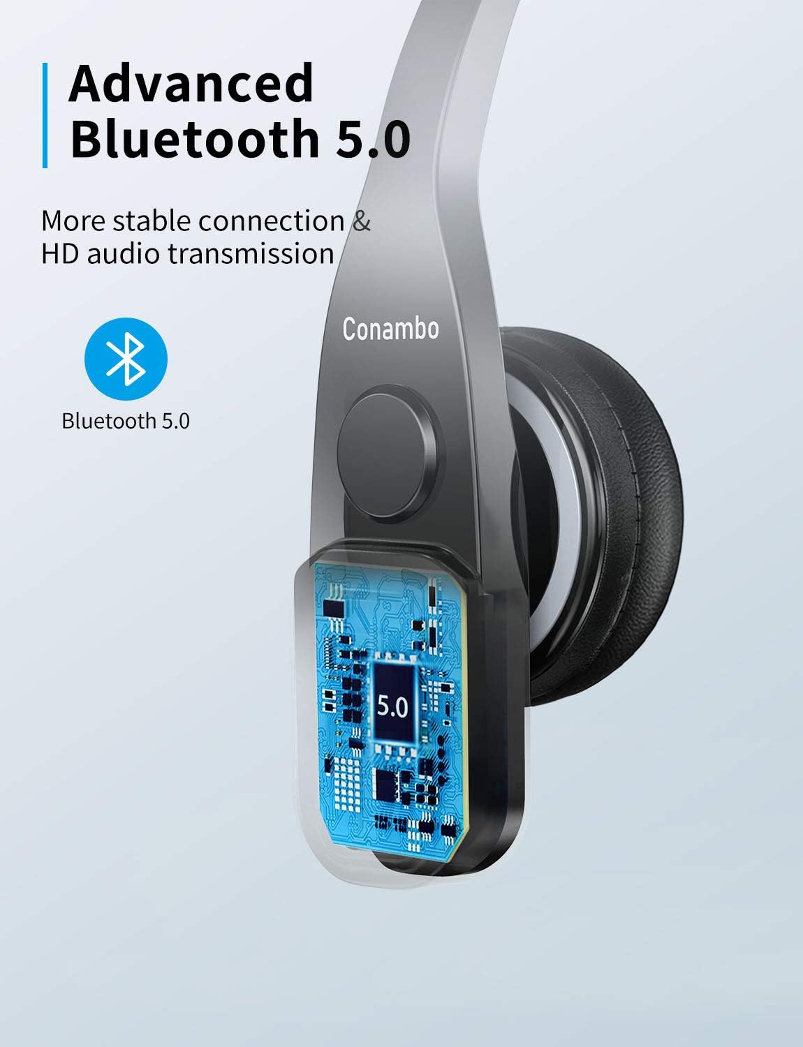 Trucker Bluetooth Headset 5.0 with Microphone Noise Cancelling Wireless Phone Headset 22Hrs Talktime Mute Button for Cell Phones Laptop Office Home