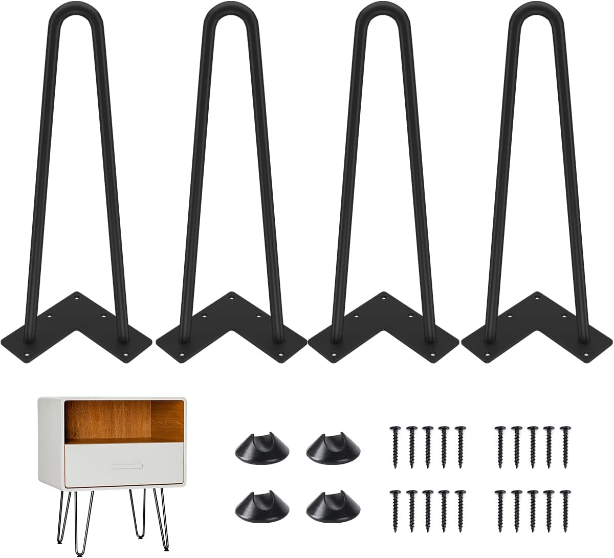 Genius Iron 4 Inches Hairpin Table Furniture Legs, 1/2" 2 Solid Rods with Industrial Design - Home DIY Projects for Modern Desks