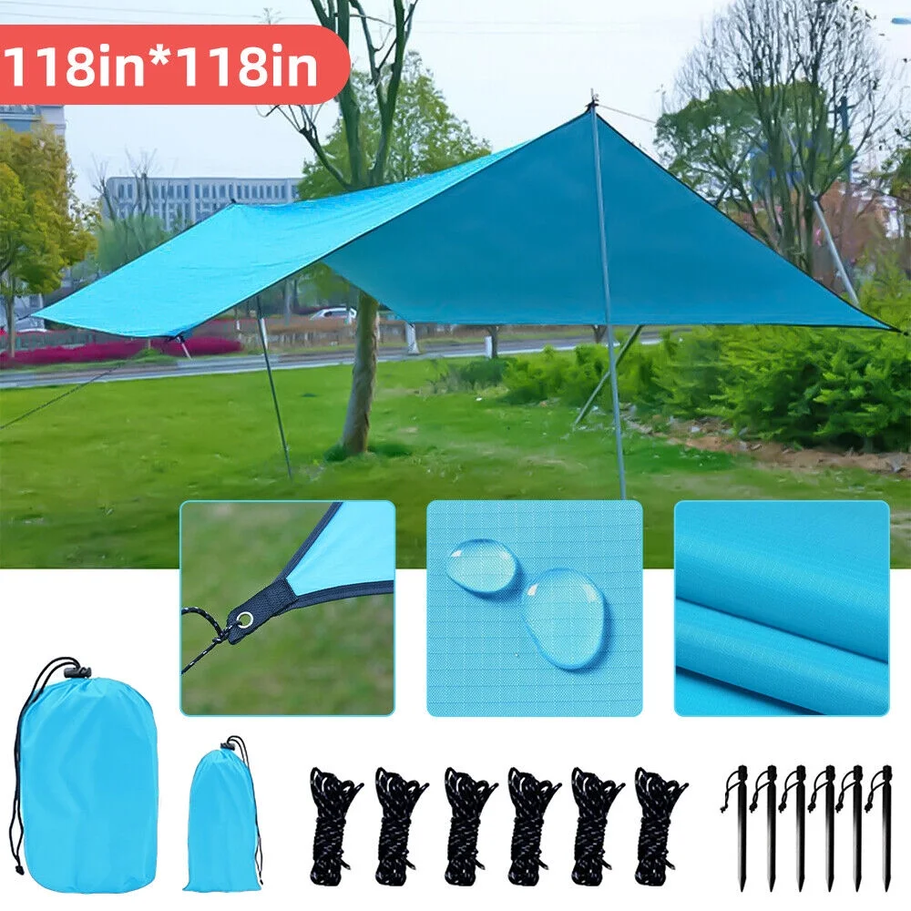 Qinuo 10'x10' Sunshade Beach Tent Canopy with Sandbags Portable Sun Shelter, Blue