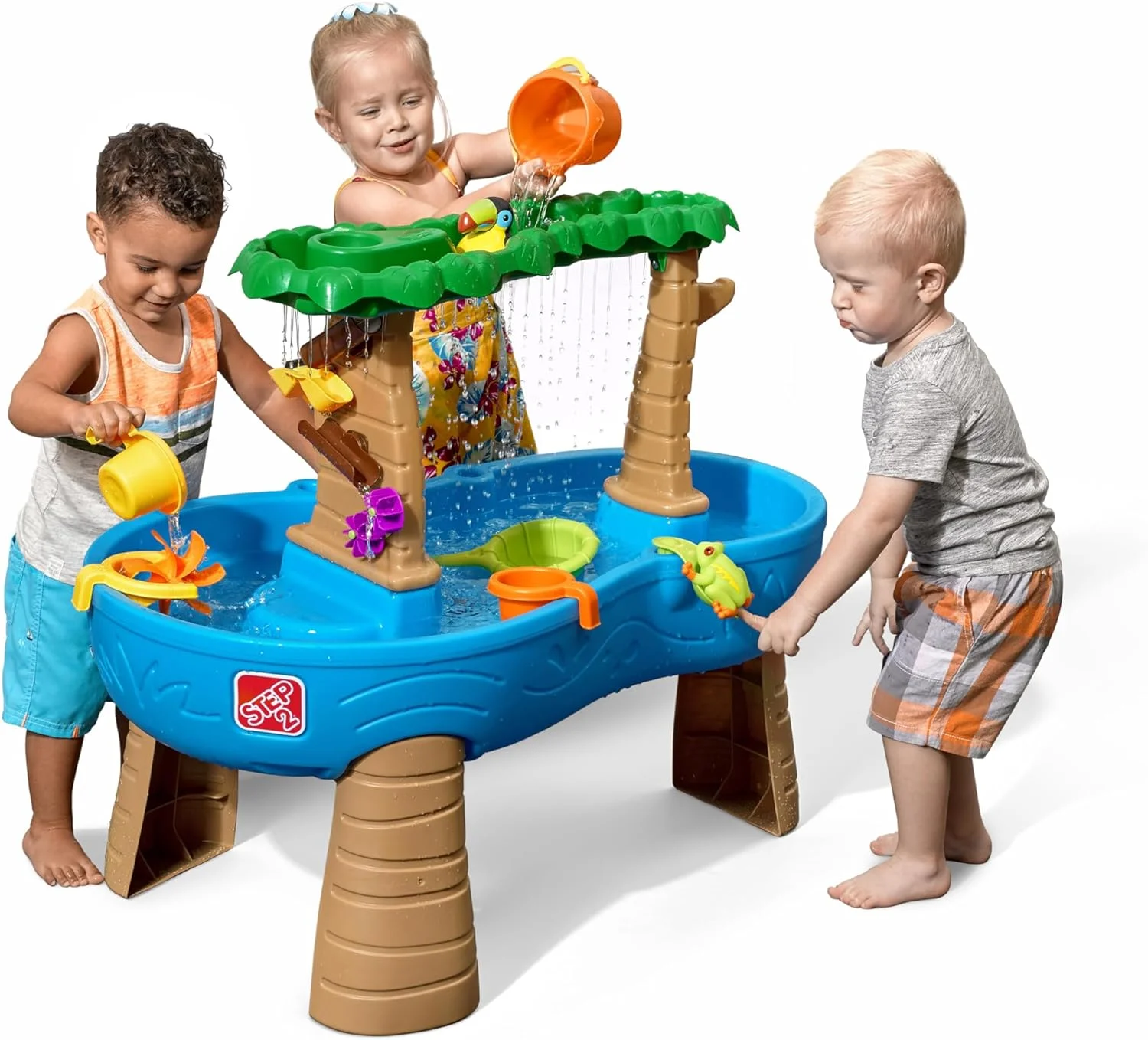 Tropical Rainforest Kids Water Tables, Outdoor Toddler Activity Table, Ages 1.5+ Years Old, 13 Piece Water Toy Accessories, Blue & Green
