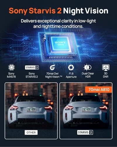 70mai A810 4K Dash Cam Front and Rear, Dual Dash Camera for Cars with Starvis 2 HDR Night Vision, 4G LTE Support, ADAS, Built in GPS & WiFi