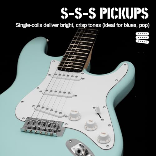 AODSK Electric Guitar with Amp Beginner Kit 39 Inch Solid Body Full Size,All Accessories,Digital Tuner,Six Strings,Four Picks,Tremolo Bar,Strap