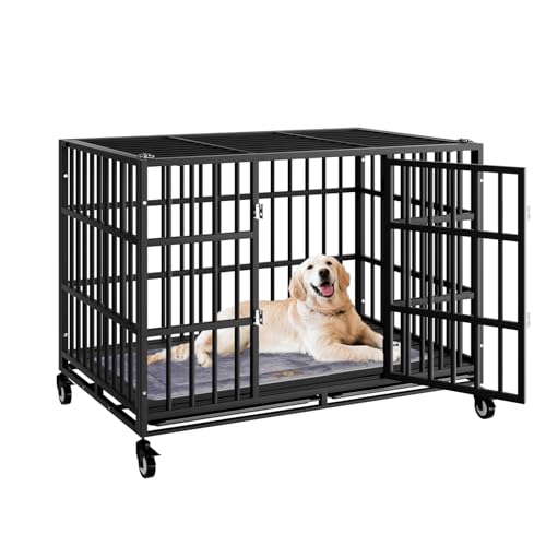 54 Inch Heavy Duty Dog Crate with Wheels，Indestructible Escape-Proof Dog Cage for Large Dogs