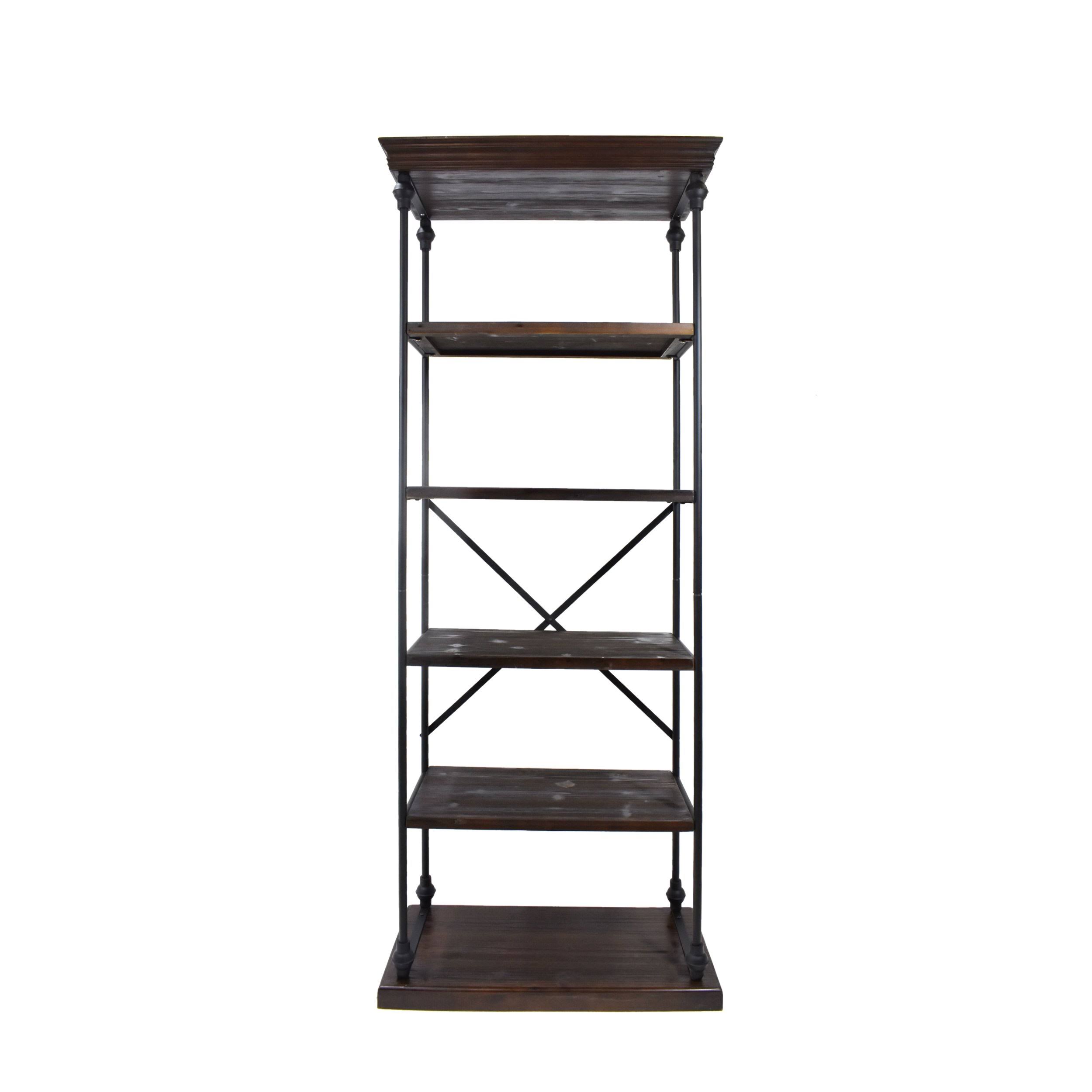 Scilla 5-Shelf Wood u0026 Metal Etagere Bookcase Dark Walnut