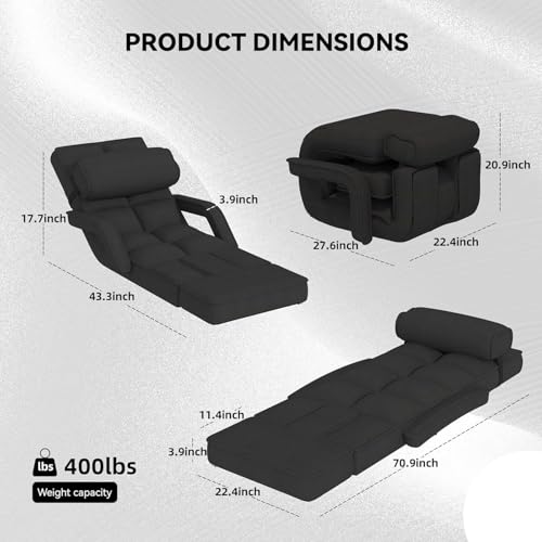 Esright Floor Chair, Padded Folding Gaming Chair with 14-Level Adjustable Backrest