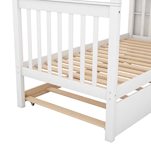 Harper & Bright Designs Bunk Beds Twin Over Full Size, Bunk Bed with Trundle,Storage Shelf and Stairway