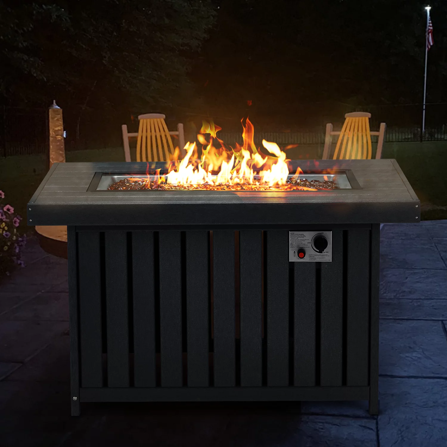 Mellcom 43in Propane Fire Pit Table, 50000 BTU HDPE Rectangle Gas Fire Pit for Outside, Paito, Backyard, Gray