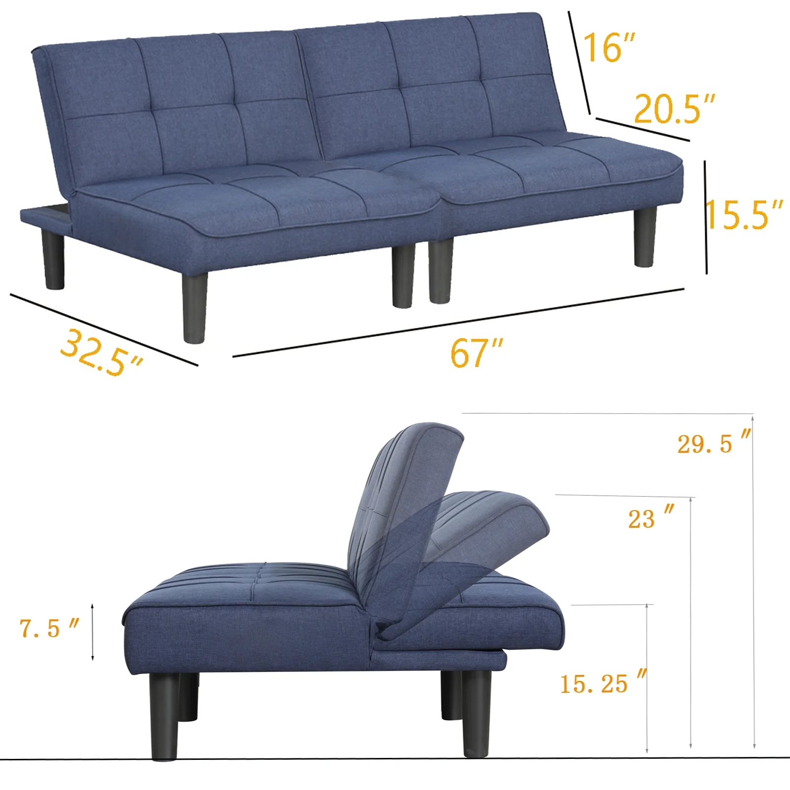 OUllUO 3-In-1 Convertible Futon Sofa Bed Twins, Loveseat Futon Couch Daybed with Folding Adjustable Backless