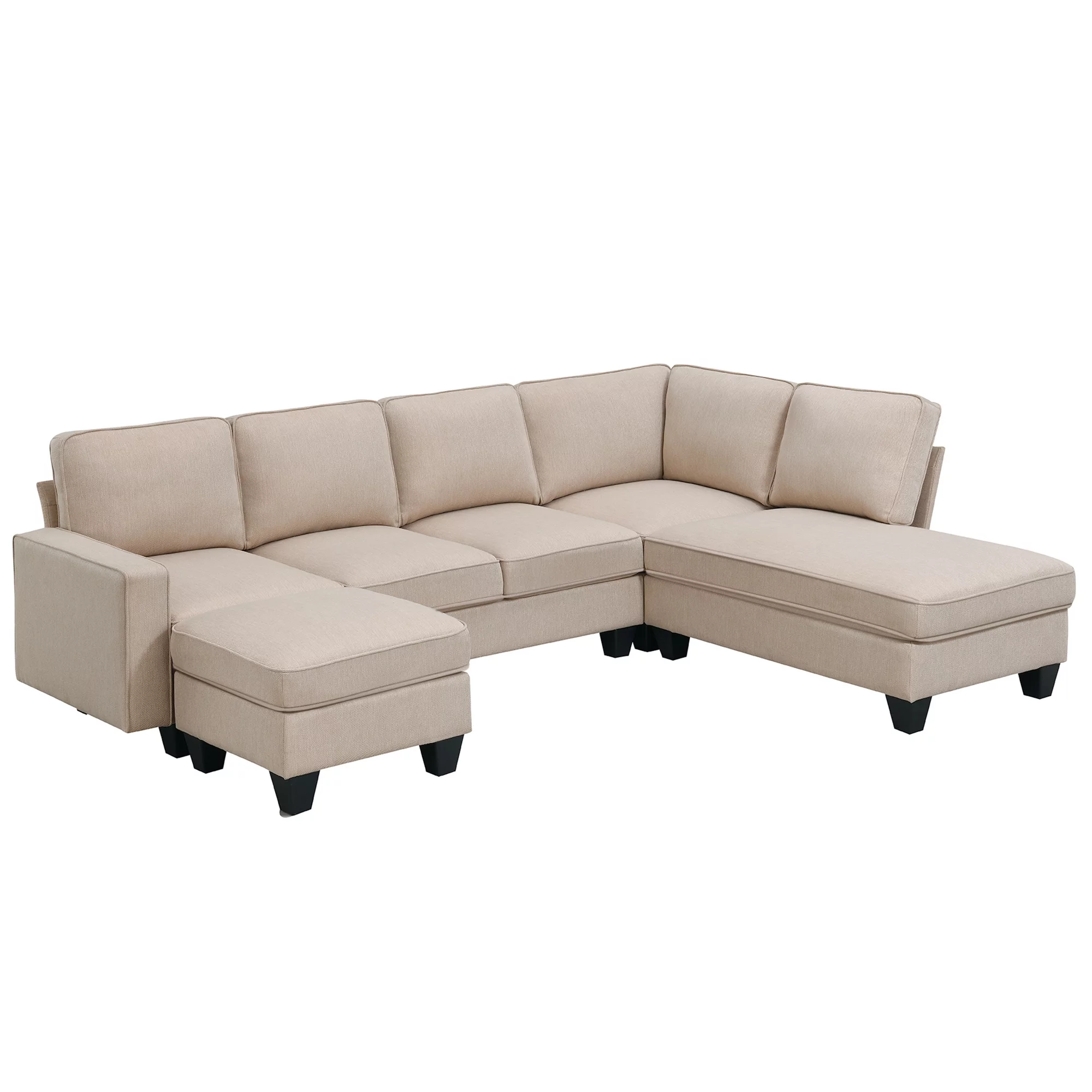 Modern L Shaped Sectional Sofa, 7 Seater Linen Modular Couch with Chaise Lounge and Convertible Ottoman for Living Room Office - Radiant Selections