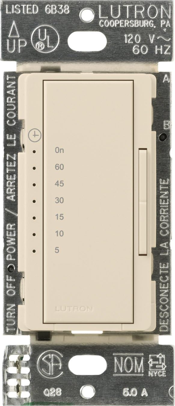 Lutron Maestro Countdown Timer Switch for Halogen and Incandescent Bulbs, 5-Amp Light/3-Amp Fan, Single-Pole or Multi-Location, MA-T51MN-WH, White