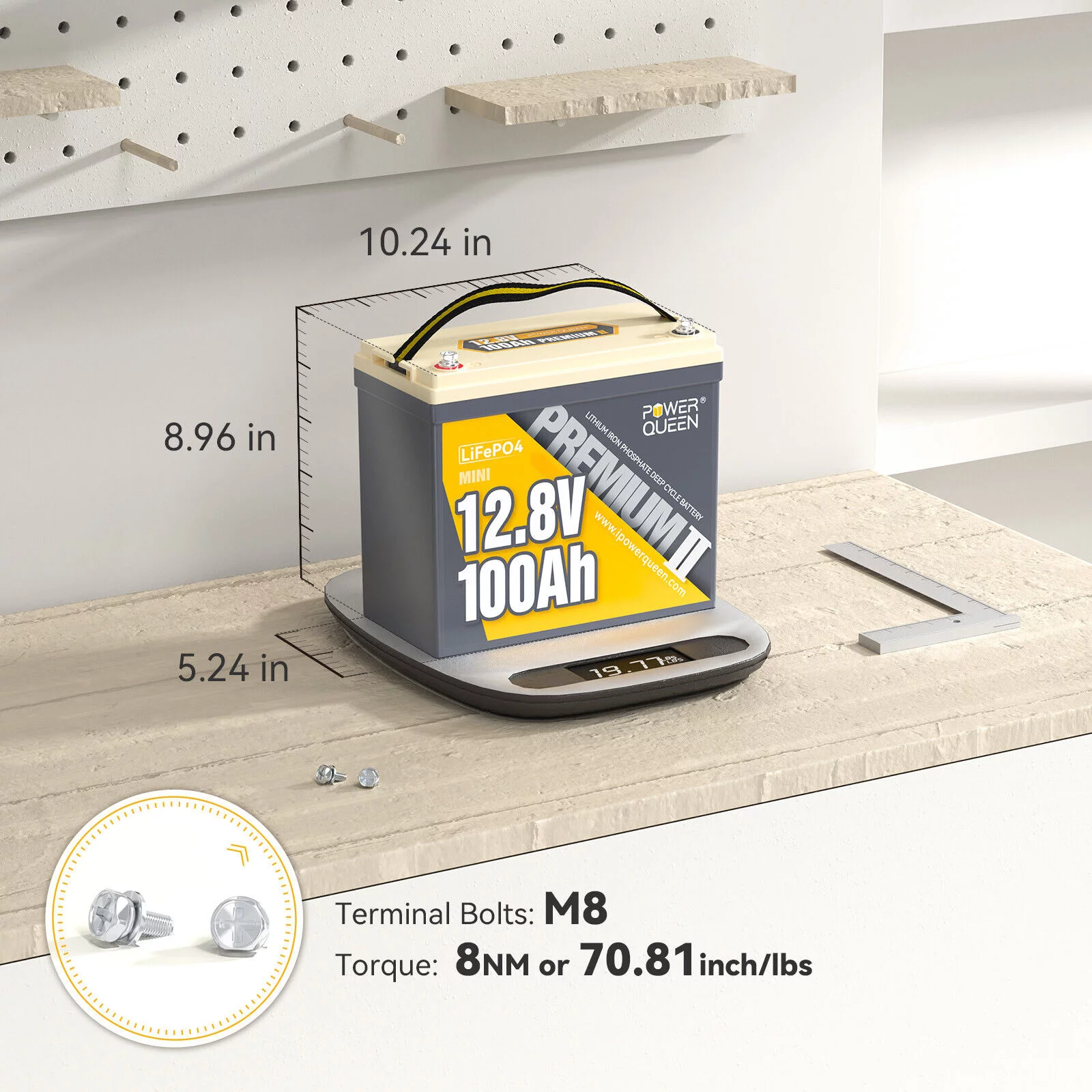Power Queen 12V 100Ah Mini LiFePO4 Lithium Battery Deep Cycle 1280Wh BMS for Camper Boat Marine