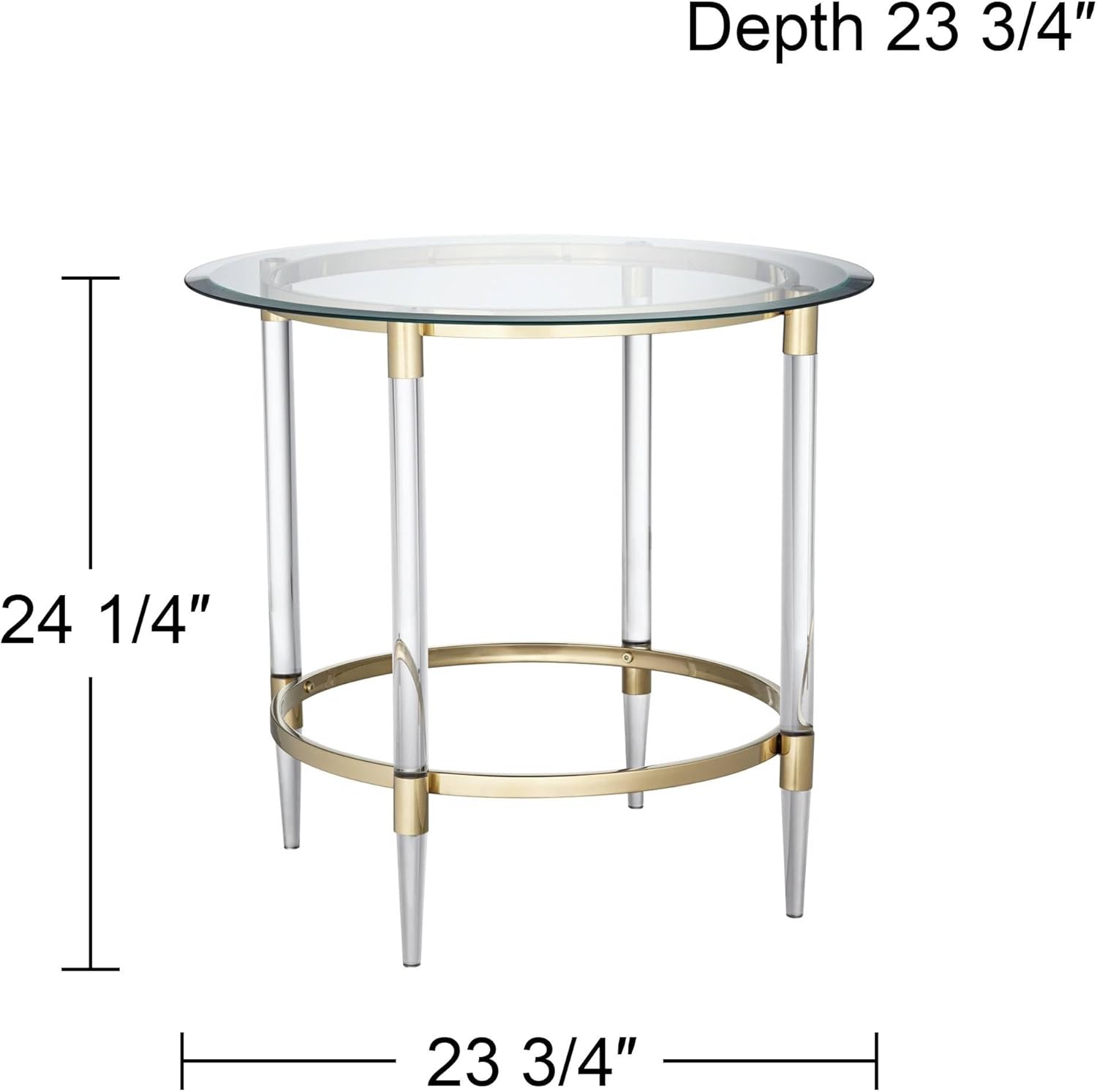 55 Downing Street Saarinen Modern Minimalist Glass Round Accent Side End Table 24 3/4" Wide Clear Gold Rings for Spaces Living Room Bedroom Bedside