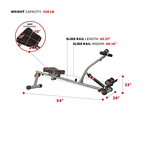 Sunny Health & Fitness Compact Adjustable Rowing Machine with 12 Levels of Resistance for Complete Body Workouts and Optional Free SunnyFit App