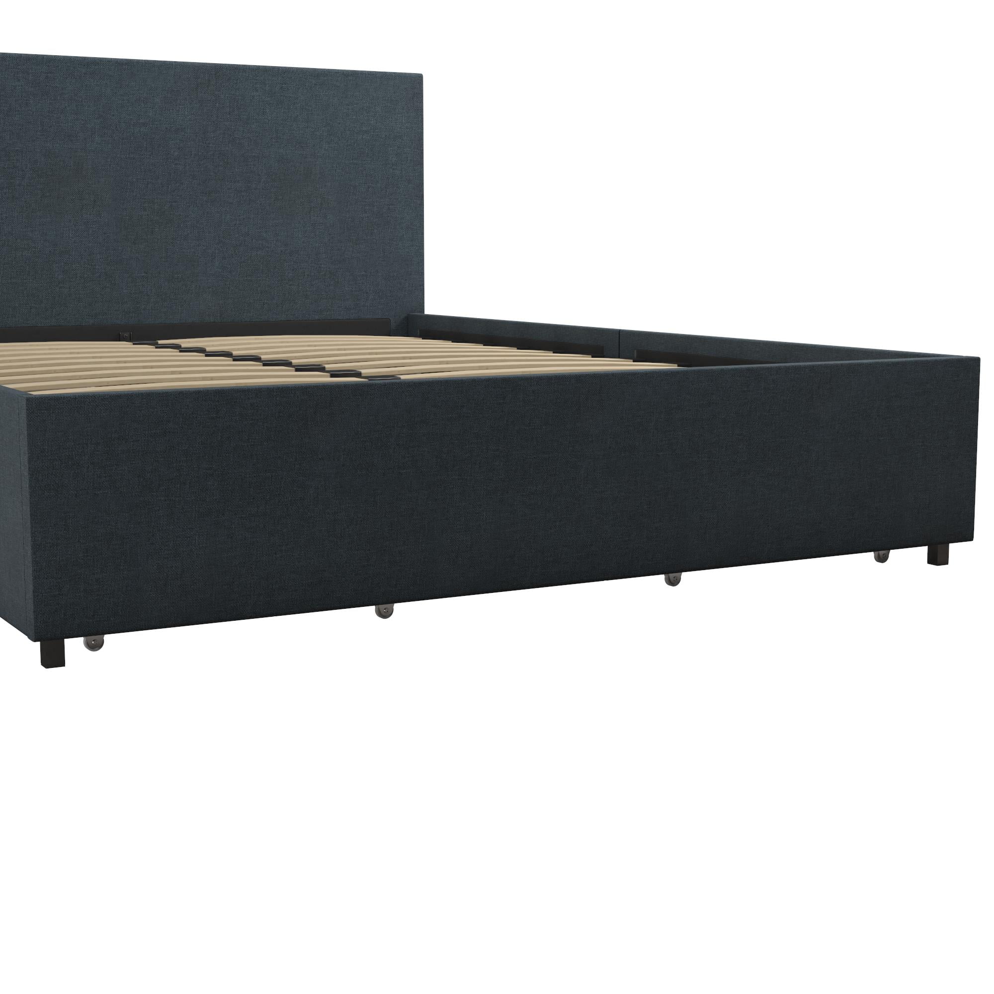 Novogratz Kelly Upholstered Storage Bed Frame, Full, Navy Blue Linen