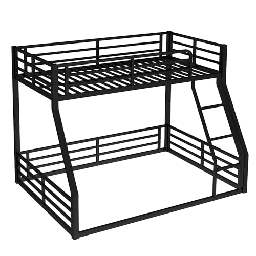 Heavy Duty Bunk Bed Frame with Ladder, Twin XL Over Twin XL Bunk Beds with Safety Guardrails, Adults Bunk Beds with Noise-Reducing Rubber Stoppers