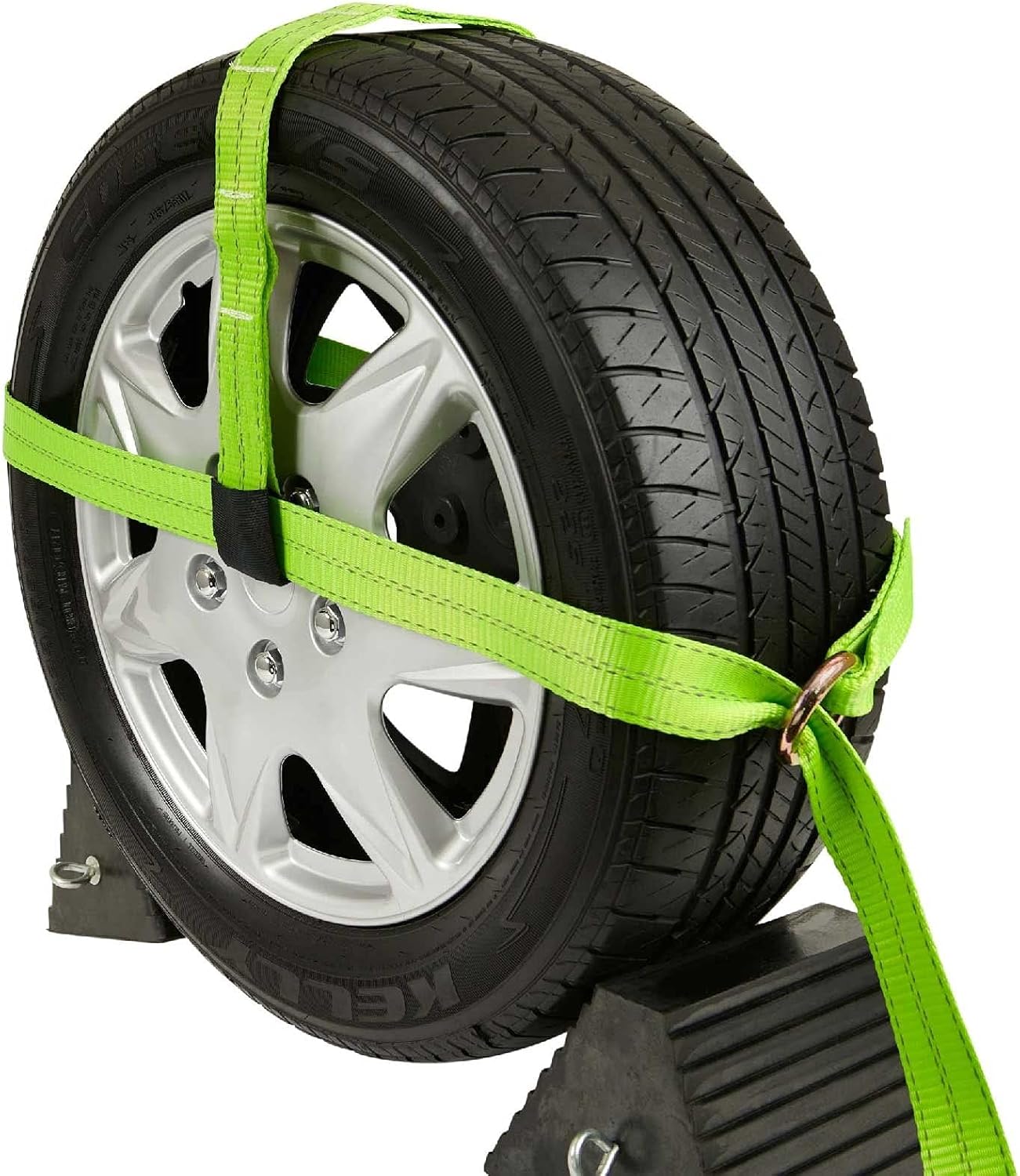 Mytee Products (4 Pack 2 x 14' Car Tie Down Lasso Ratchet Strap with Flat Hook - Tire Straps for Car Trailer - Wheel Straps for Hauling Cars
