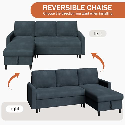 Vongrasig Convertible Sleeper Sofa, Pull Out Couch with Storage, 77" L-Shaped Sofa Bed with Storage Chaise Corduroy Fabric for Living Room, Apartment