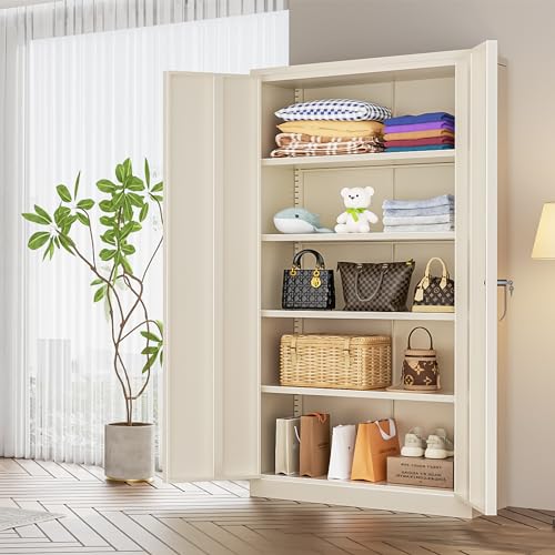 INTERGREAT Metal Storage Cabinets 72” Black Garage Steel Storage Cabinet with Doors and Shelves, Metal Tool Cabinet