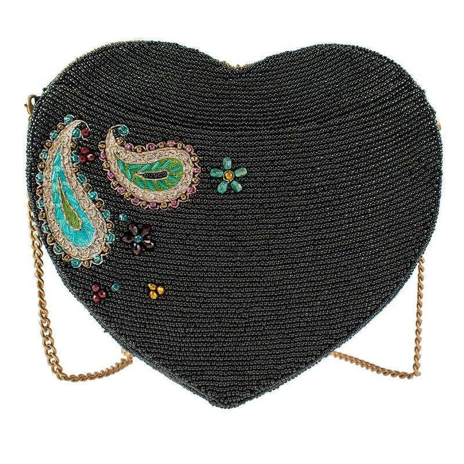 Mary Frances Crazy in Love Crossbody Handbag Heart Embroidered Black Bag New