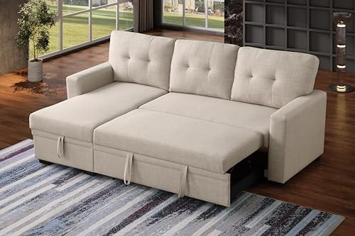 Devion Furniture Regis 4-in-1 Convertible L Shaped Couch with Pull Out Bed and Storage, Sectional Sleeper Sofa with Reversible Chaise for Living Room