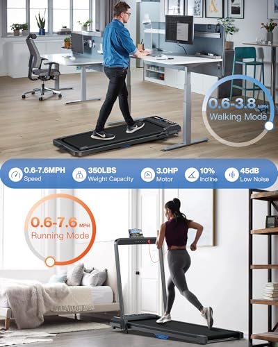WELLFIT 10% Incline Walking Pad, 3HP 4MPH/7.6MPH 265/350 lb+ Capacity Treadmills for Home, Wide Running Area Treadmill with Mute Remote
