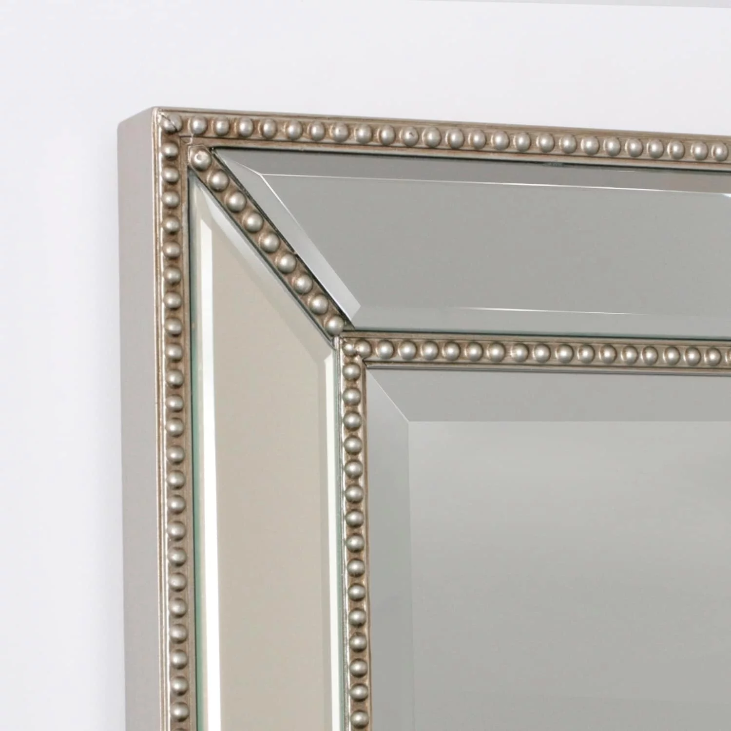 Head West Champagne Silver Metro Beaded Glass Framed Vanity Mirror - Rectangle Mirror for Bathroom & Living Room