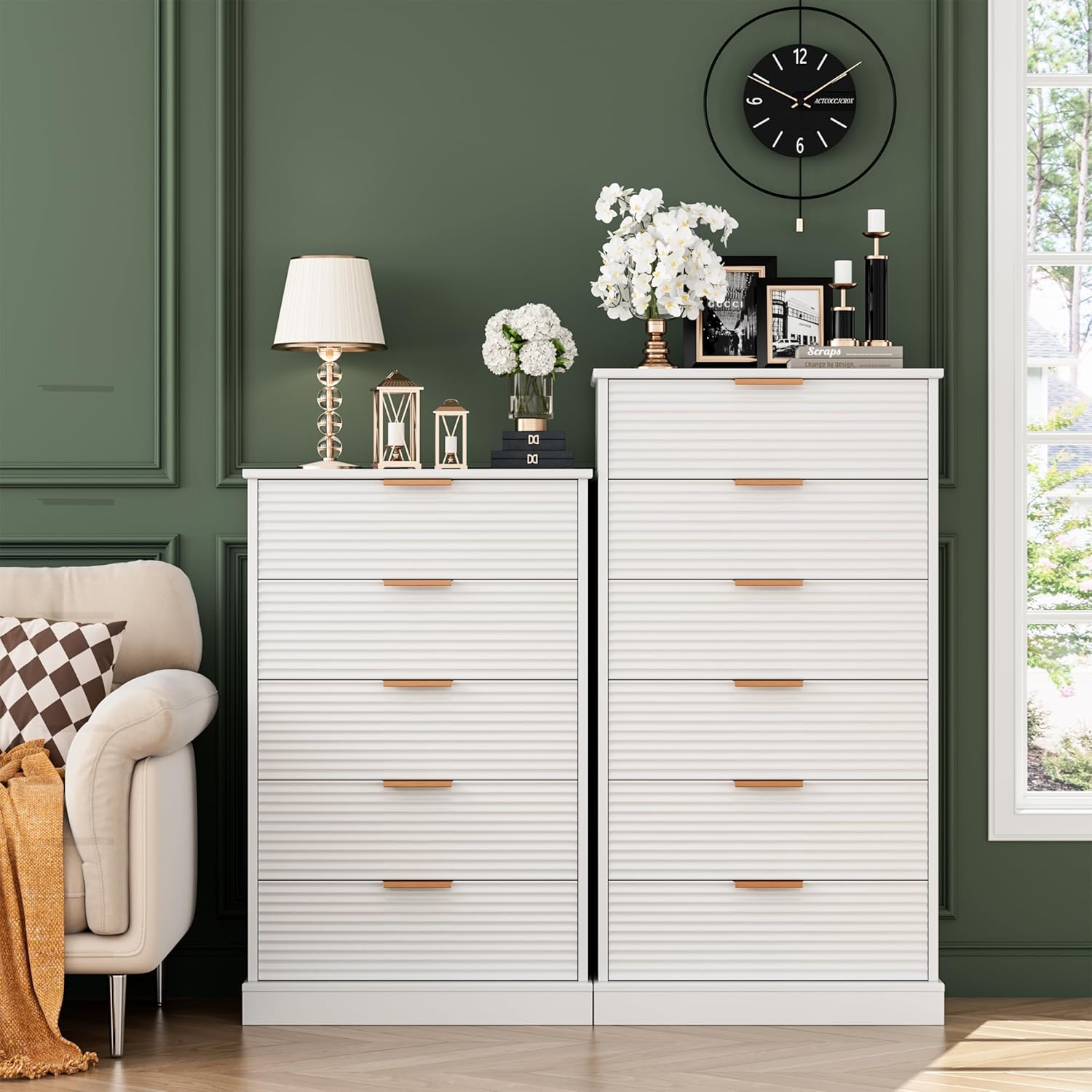 6 Drawer Dresser, Tall White Dresser with Large Storage Space, Modern Chest of Drawers with Handles