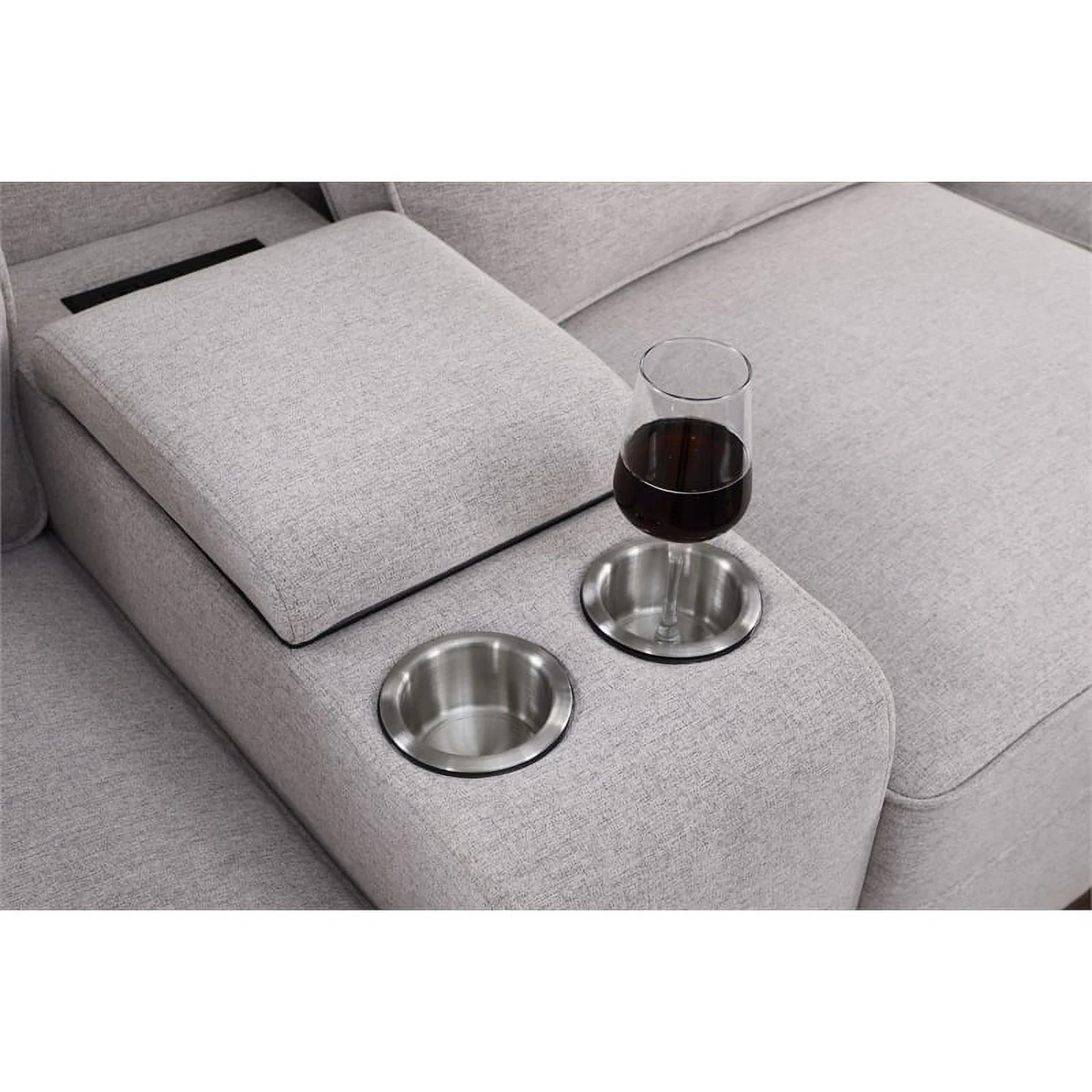 Pemberly Row 8-Piece Fabric Upholstered Sectional w/ Console & Chaise-Light Gray