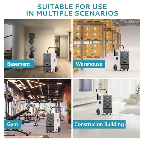 EUHOMY 160 Pints Commercial Dehumidifier for Basement,Large Dehumidifier for Basement With Drain Hose,Timer and 4 Wheels