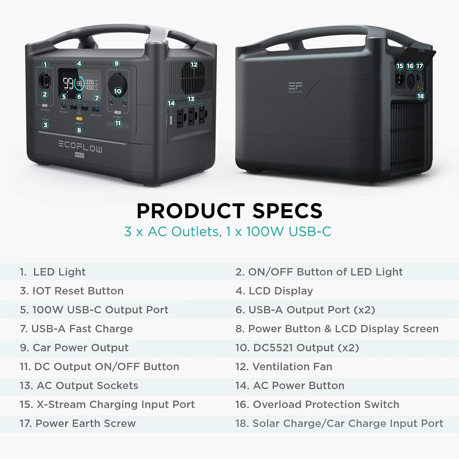 EF ECOFLOW RIVER EXTRA BATTERY, 288Wh Suitable for RIVER Solar Generator, Double Capacity, More Power, Backup Battery for Outdoor Camping RV