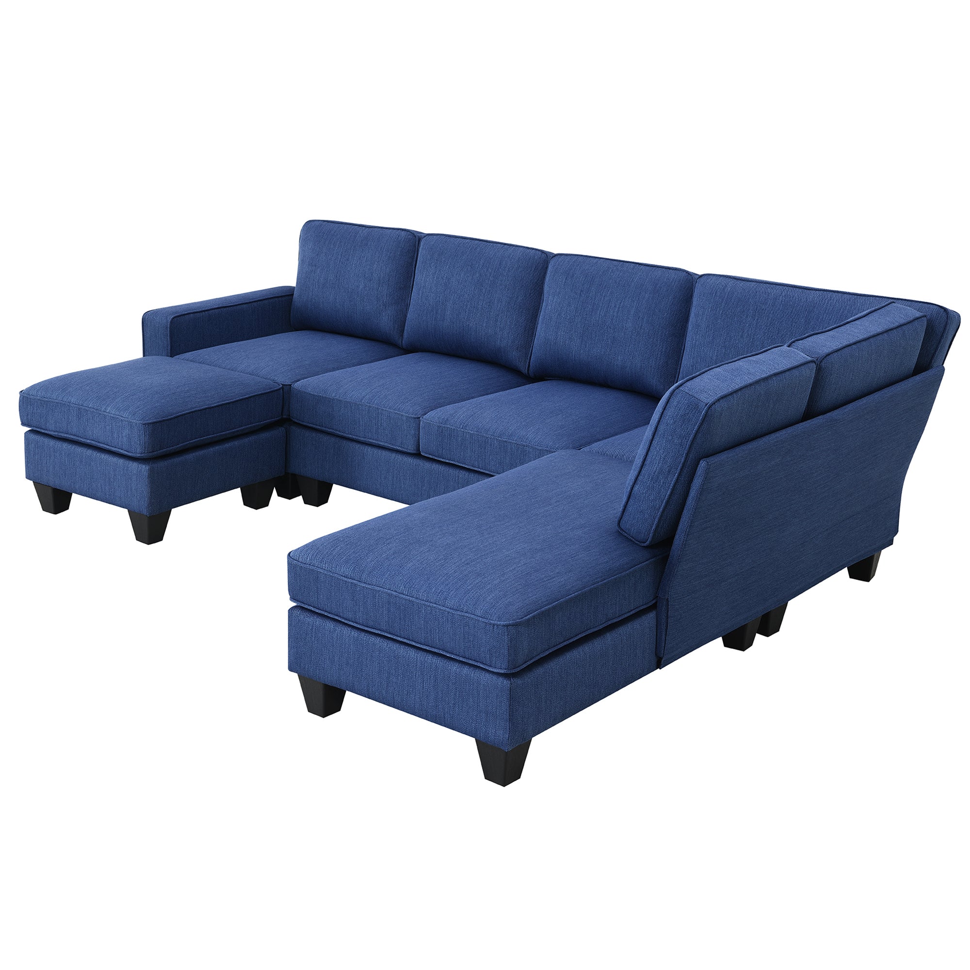 Vortex 7-seat Linen Fabric L-shaped Sectional Sofa - Blue