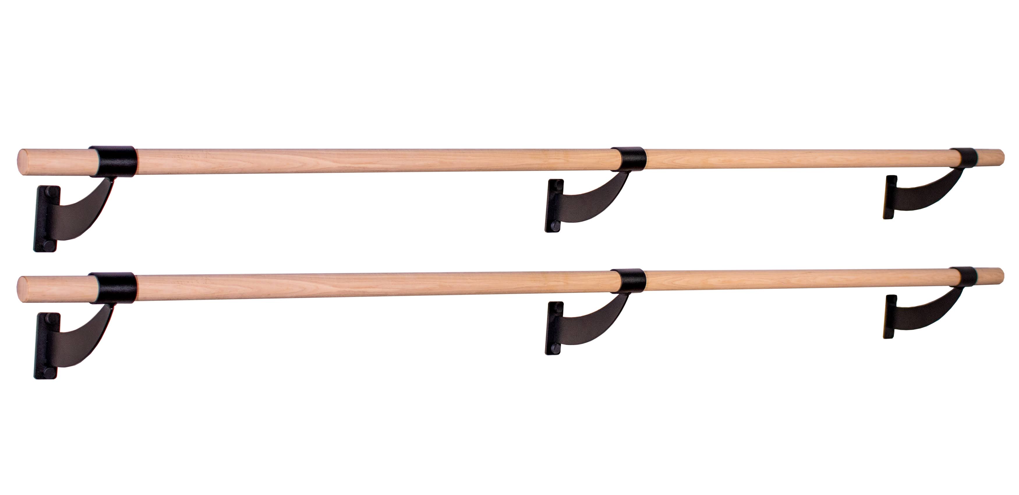 Traditional Wood Double Bar Wall Mount Ballet Barre System, Fixed Height - 10 ft Black