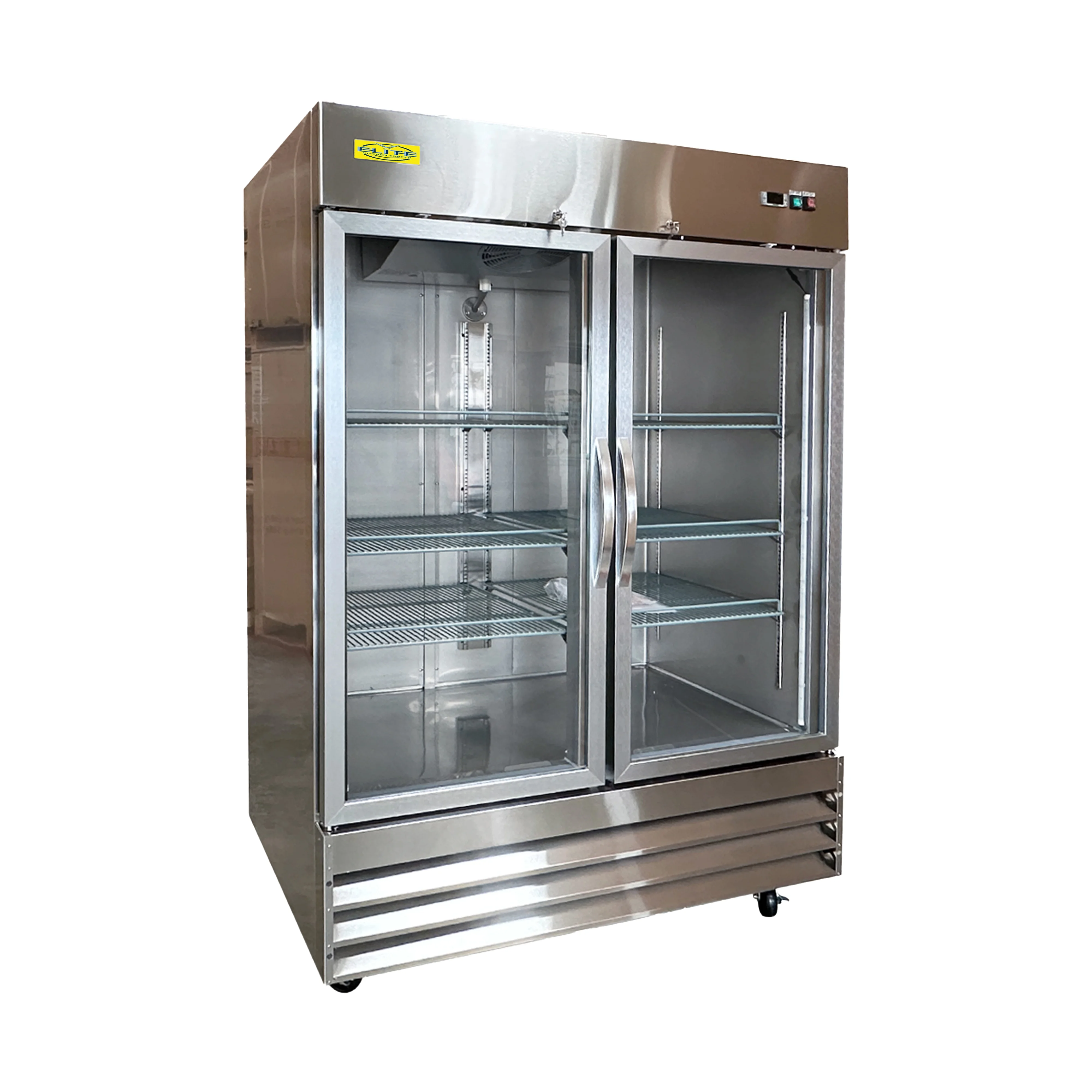 54 in. Two Glass Swing Door Stainless Steel Upright Reach-In Commercial Freezer 47 Cu. ft.