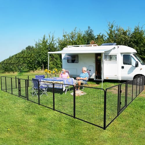 Dog Playpen Outdoor Extra Wide 12 Panels Heavy Duty Anti-Rust Coating-Strengthened Dog Fence 40" Height with Doors Portable for RV Camping Yard