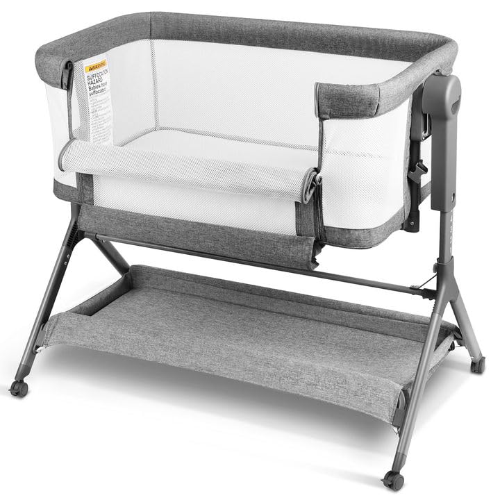3-in-1 Baby Bassinet, Bedside Bassinet Sleeper, Rocking Bassinet with Comfy Mattress&Breathable Mesh, 6-Height Adjustable