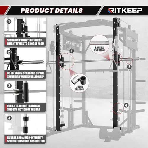 Smith Machine with Jammer Arms & Leg Press with Adjustable Dual Pulley Ratio (1:1 & 2:1), PMAX-4750 All-in-One Commercial & Home Gym Equipment